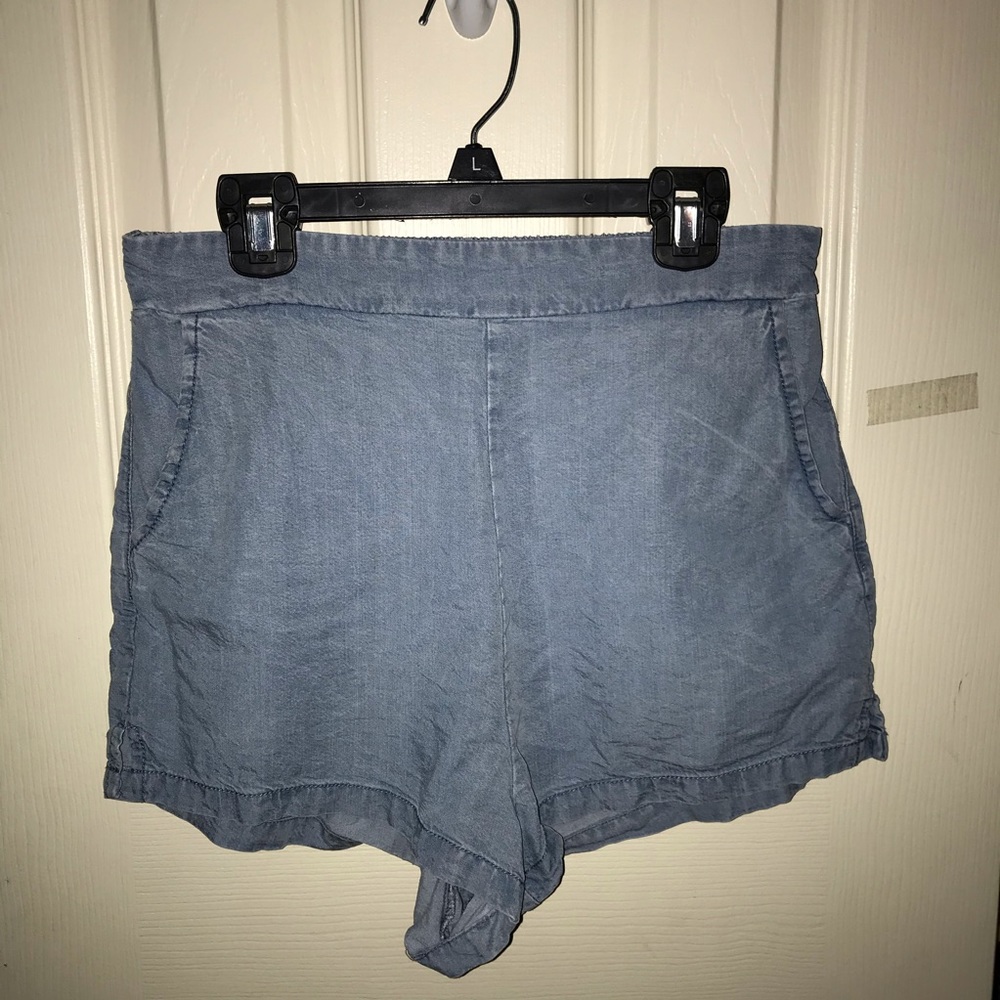 FOREVER 21 FAUX DENIM HIGHWAISTED STRETCH SHORTS